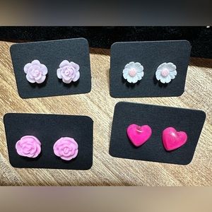 Heart/Flower Stud Pink/White Earrings